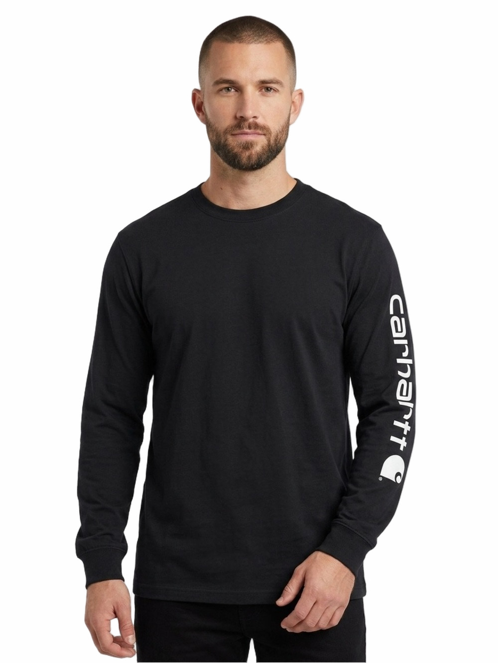 Carhartt Black Long-Sleeve Men Medium Tee Top Shirt White Sleeve Logo Loose Fit